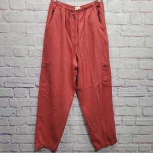 Melrose Studio Cropped Cargo Pants Size M Coral Orange Pull‎ On Tencel Lagenlook